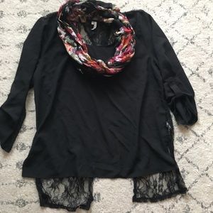 Black Lace Top and Scarf Bundle